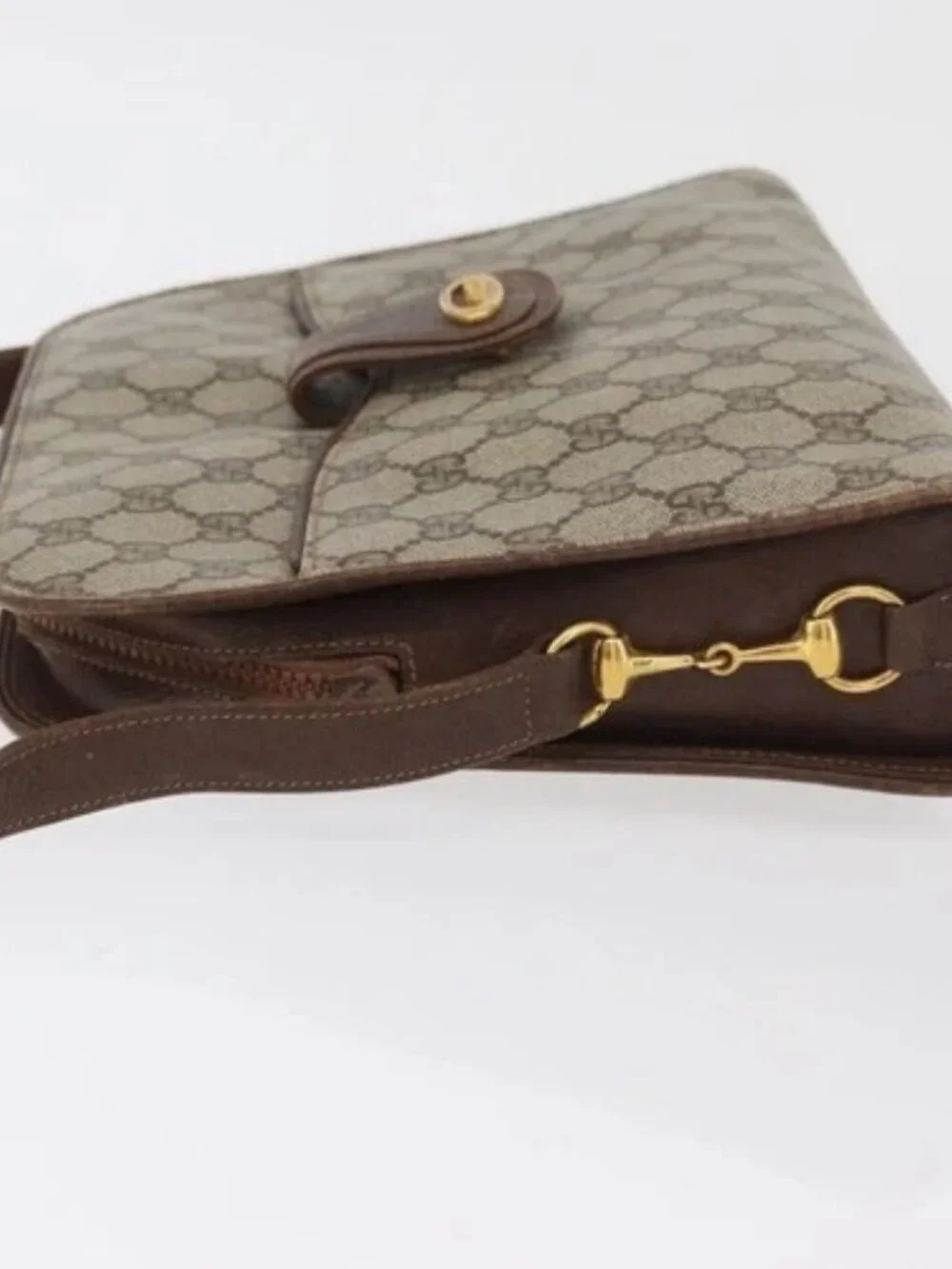 GUCCI GG Supreme Shoulder Bag PVC Beige Gold Auth SW2211